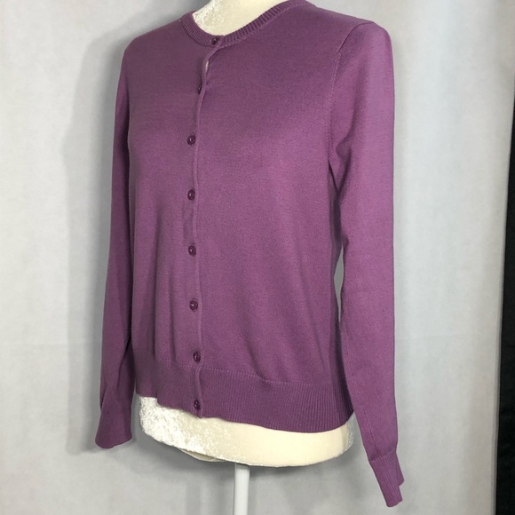 LLBean women’s top bottom up cardigan purple Sz xs - Picture 4 of 8